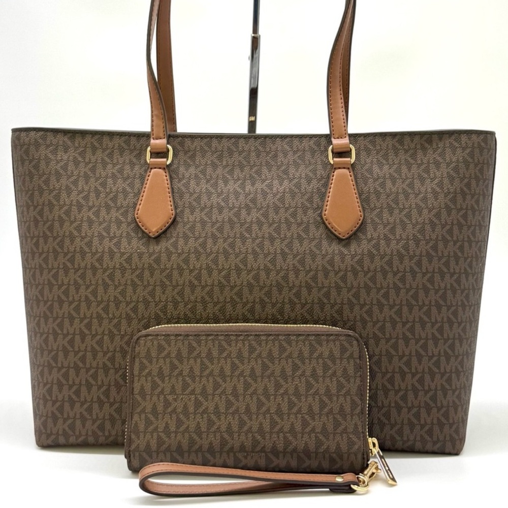 Michael Kors Sheila Large Logo Tote Bag & Matching Flat Phone Case Wallet Brown - Picture 5 of 12